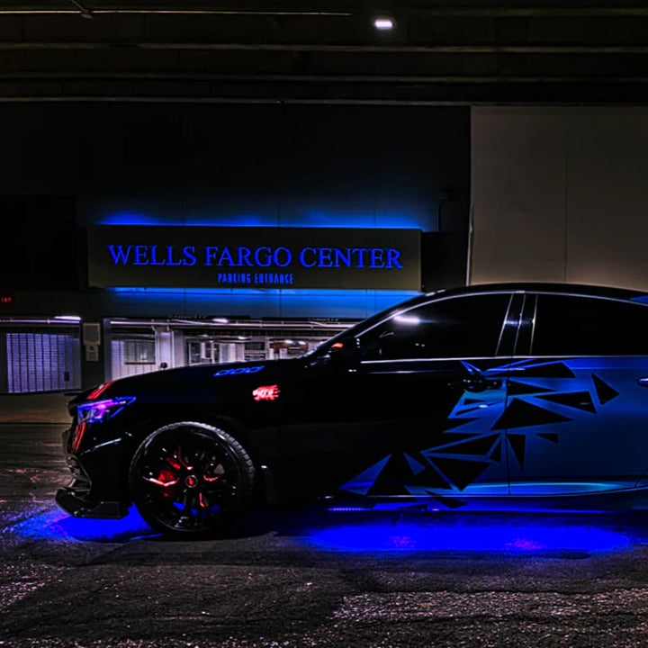 RGB LED underglow billys, musikkstyrt stemningsbelysning for dynamisk bil styling.