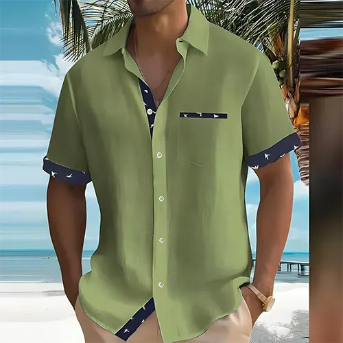 Stilig menns kortermet sommerskjorte, pustende og komfortabel for fritid og hverdag. Ensfarget elegant design.