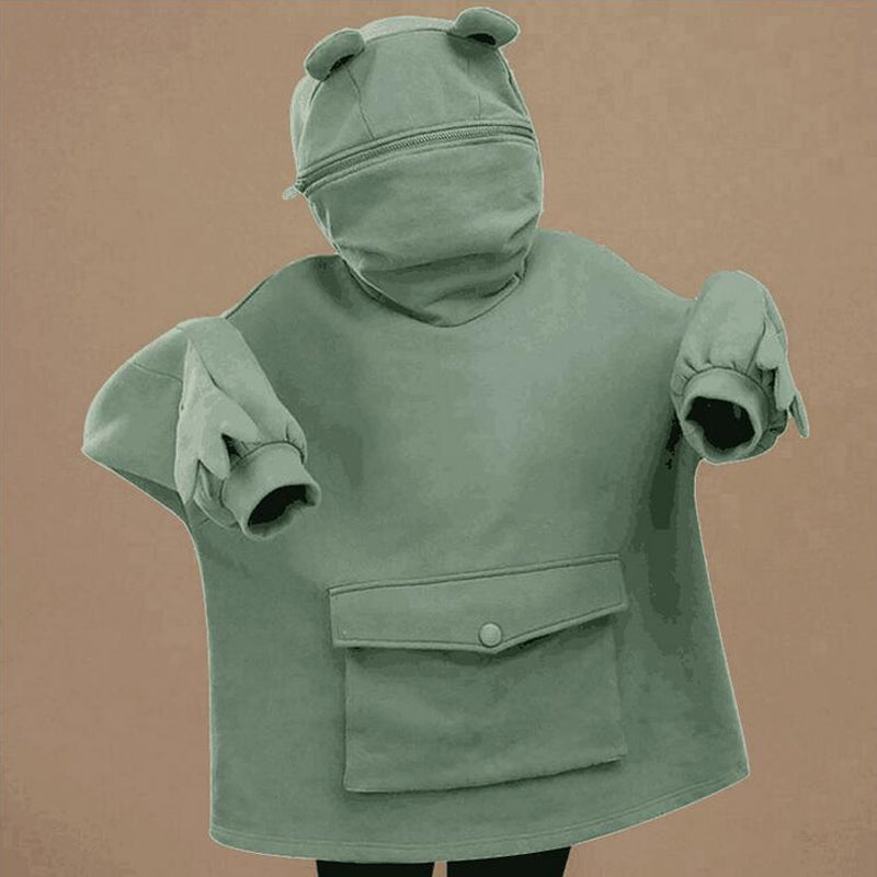Grønn unisex froskehettegenser, myk og varm, et must for casual dager og en morsom stil.