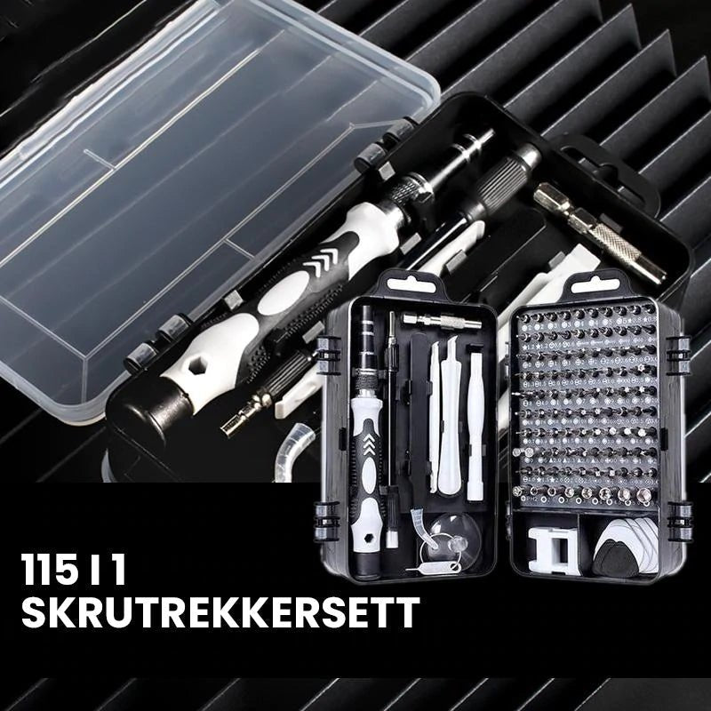 Utvalg av presisjonsbits (Torx, Pentalobe) fra verktøysettet, perfekt for elektronikk reparasjon.