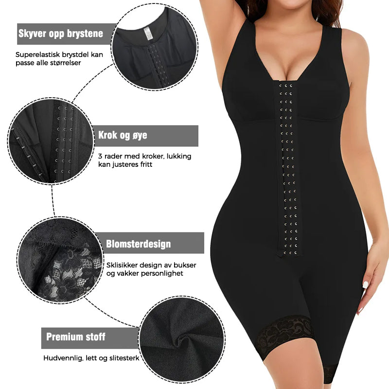 All-in-one shapewear bodysuit for kvinner. Former, løfter & glatter for en sømløs & elegant silhuett.