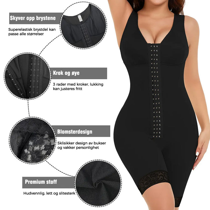 All-in-one shapewear bodysuit for kvinner. Former, løfter & glatter for en sømløs & elegant silhuett.