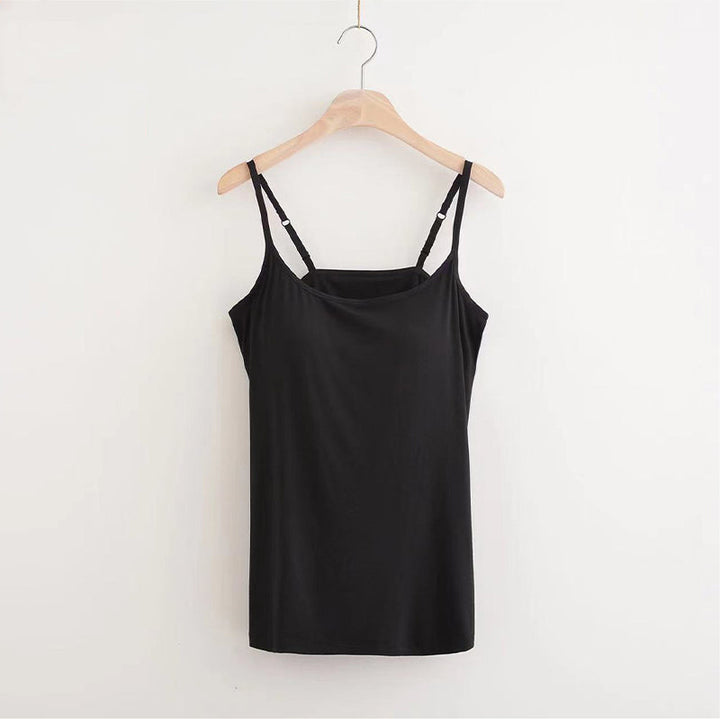 Svart løstsittende dame tank top med innebygd BH. Stilren og komfortabel hverdagsklær.