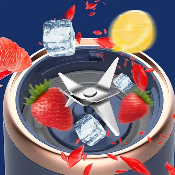 Rosa bærbar fruktblender, oppladbar for sunn drikke og friske juicer når du er på farten.