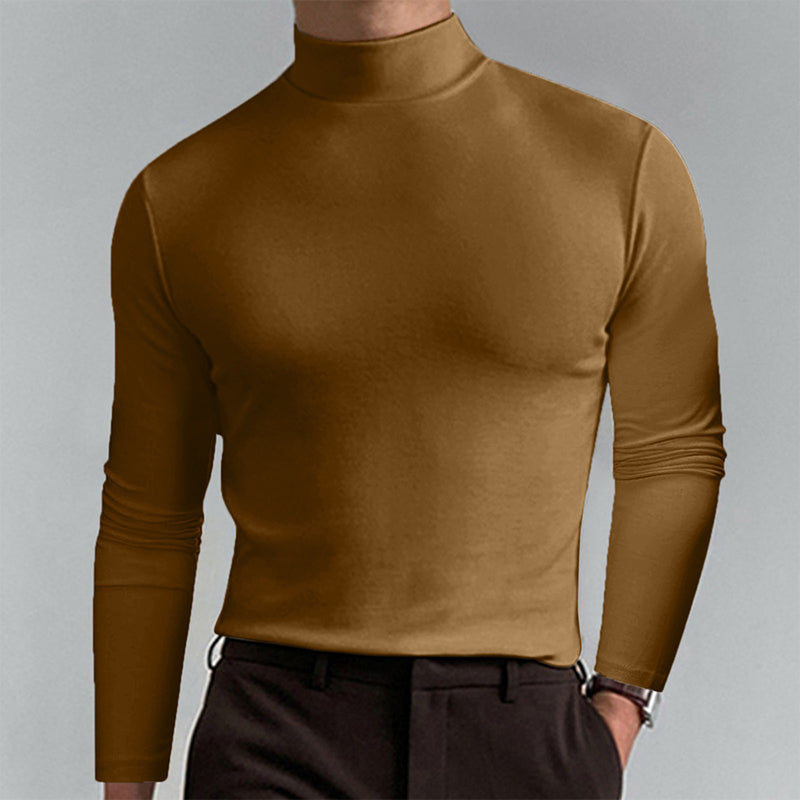 Elegant høyhalset t-skjorte for menn, slim fit og langermet, flott for all slags bruk.