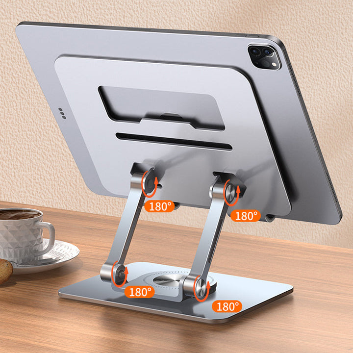 Kompakt og sammenleggbar aluminium bærbar holder med roterende base. Enkel å ta med.