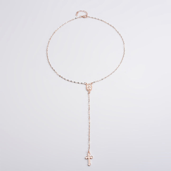 Rose gull rosenkrans halskjede, et stilig og åndelig unisex tilbehør med kors.