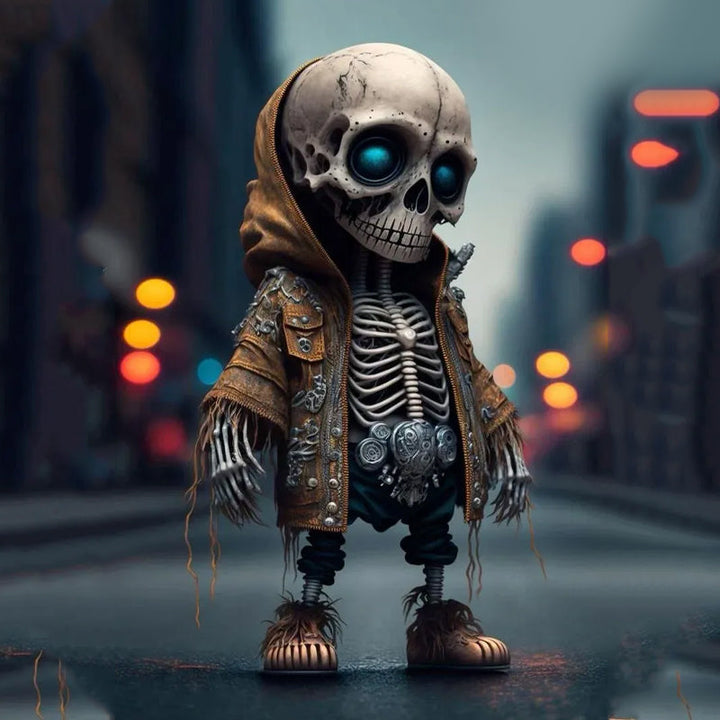 Unik skjelettfigur for Halloween eller helårsdekor. Robust resin-prydgjenstand.