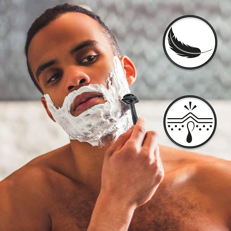 Manuell retro barberhøvel av rustfritt stål; ideell for menn som ønsker klassisk grooming.