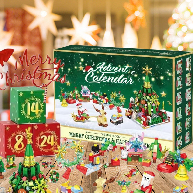 Byggeklosser i ulike former og farger, pakket i adventskalenderens spennende luker for barn.