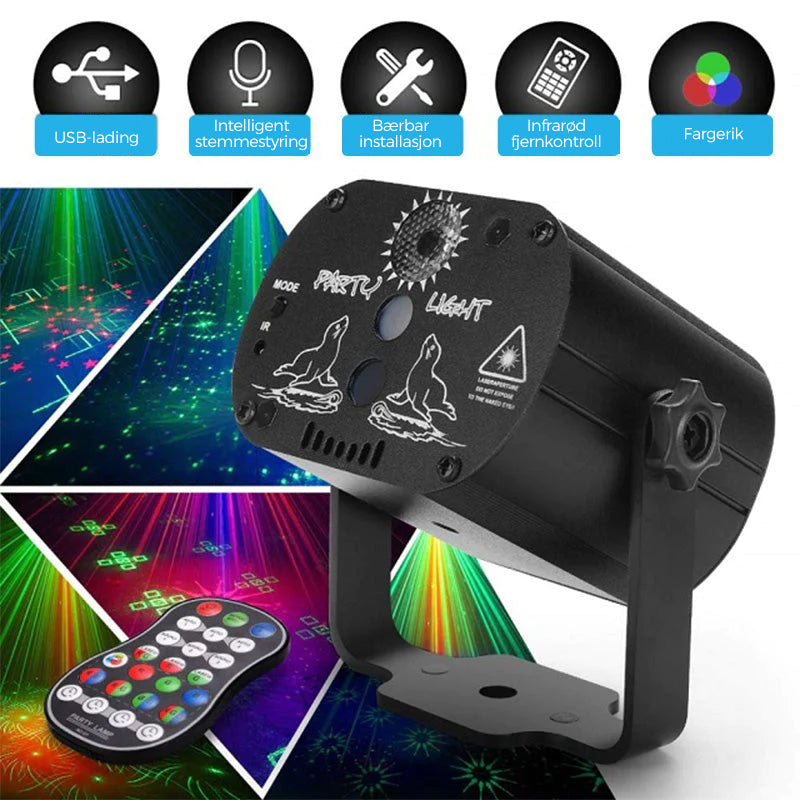 Styr fargerike lyseffekter med fjernkontroll. Dette LED laserlys er ideelt for scene og festdekorasjon.