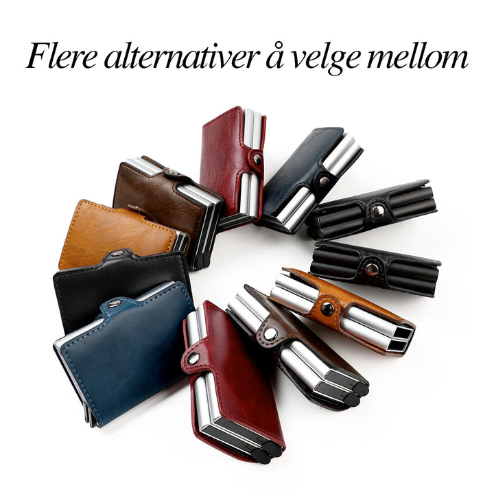 Svart PU-skinn RFID-lommebok med doble pop-up kortvesker, perfekt som gavetips.