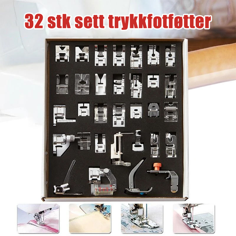 Omfattende 32-dels trykkfotsett for symaskin, universelt tilbehør for presis søm.