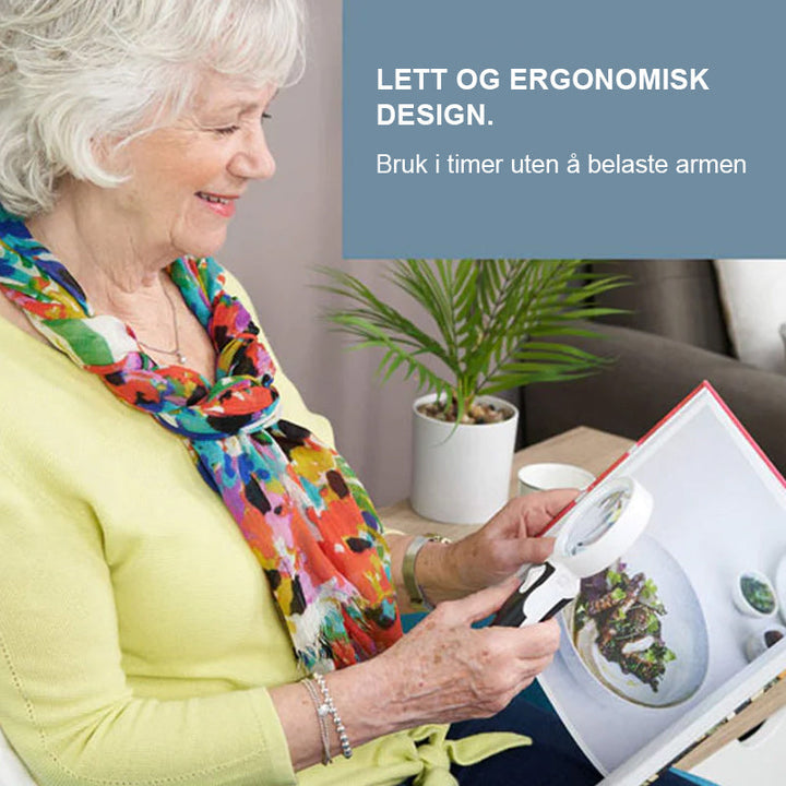 Kompakt 20x forstørrelsesglass med kraftig LED-lys for optimal synskomfort.