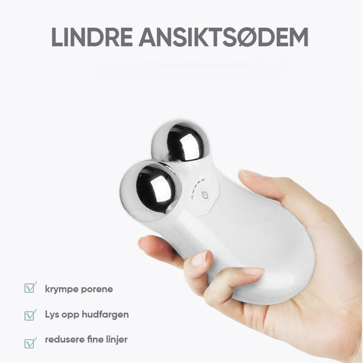 Ansiktsmassasje med mikrostrøm for å forbedre hudens elastisitet og redusere rynker.
