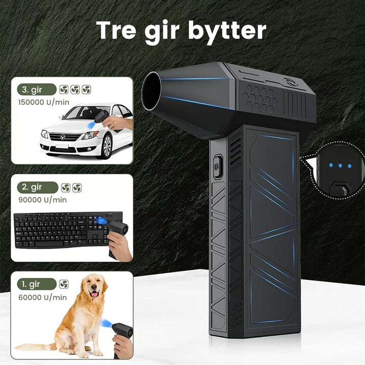 Ergonomisk designet mini jetvifte med sterk luftstrøm. Kompakt bærbar støvblåser, perfekt for alle.