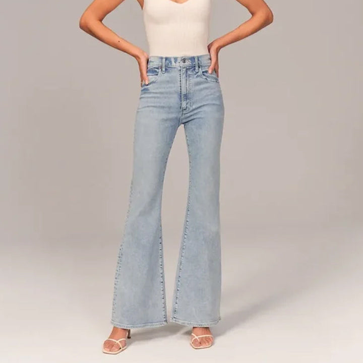 Kvinner's vintage-look jeans, høy midje og utsvingt med stretch.