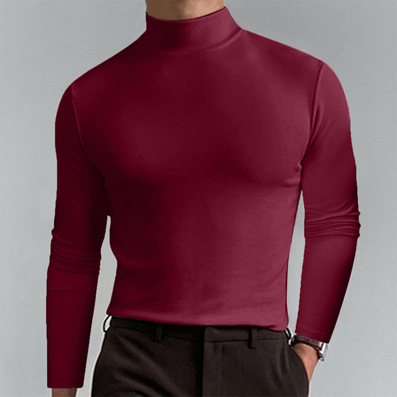 Myk polyester langermet t-skjorte, høyhalset og slim fit for menn, maksimal komfort.