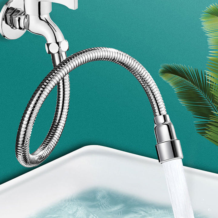 Rustfritt stål kranforlenger, fleksibel 360° justerbar, perfekt for kjøkkenvask og hygiene.