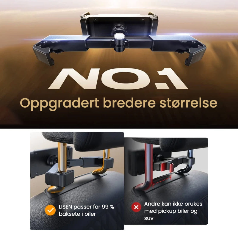 Justerbar nettbrettholder til bilens nakkestøtte, trygg underholdning for barn på lange turer.