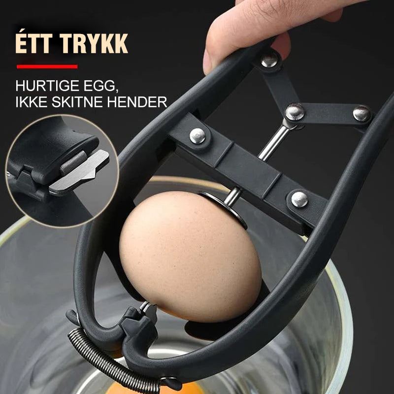 Gjør eggehåndtering lettere med denne 2-i-1 eggeåpneren i stål, et must for matlaging.