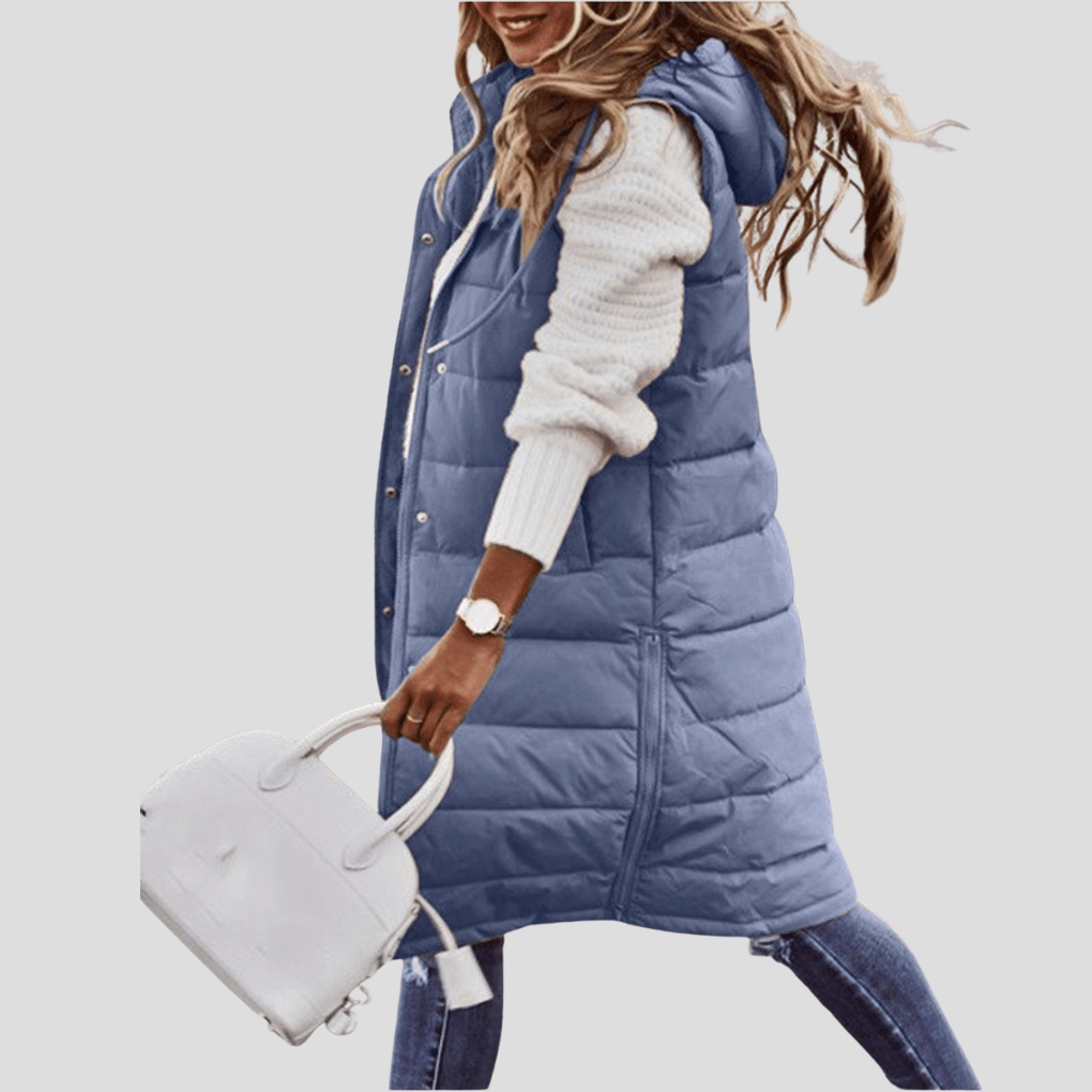 Dame hettevest, en varm bodywarmer for høst- og vårklær. Komfortabelt og ermeløst yttertøy for fritid.
