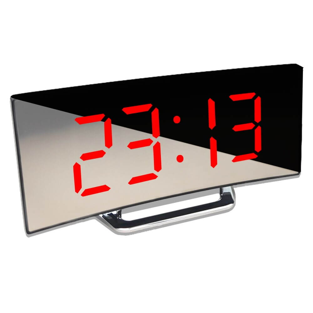 Moderne buet LED digital vekkerklokke med store tall for soverom og hjem, med alarm.