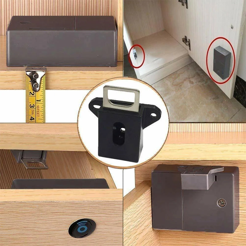 Usynlig skaplås for skap i tre, optimal for smart og diskret oppbevaring.