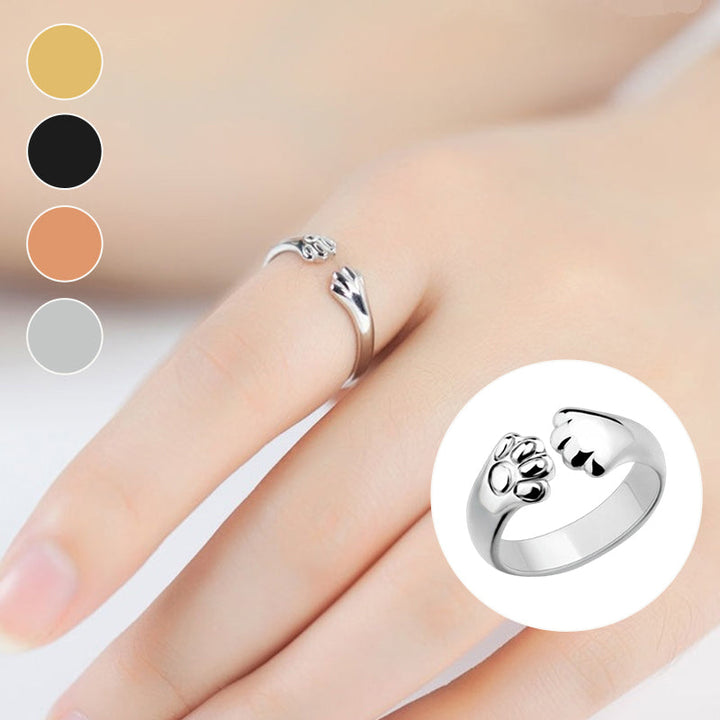Unisex justerbar ring med søt dyrepoteavtrykk i sølvfarget legering. Perfekt kjæledyr-smykke.