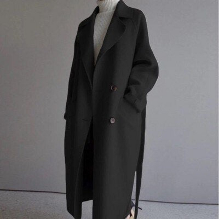 Brun lang dame frakk i elegant design, ideell som vinterfrakk. Komfortabel løs passform i polyester, inspirert av koreansk mote.
