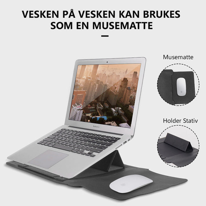 Innovativ PC-veske med integrert laptopholder for ergonomisk arbeidsstilling og bedre komfort.
