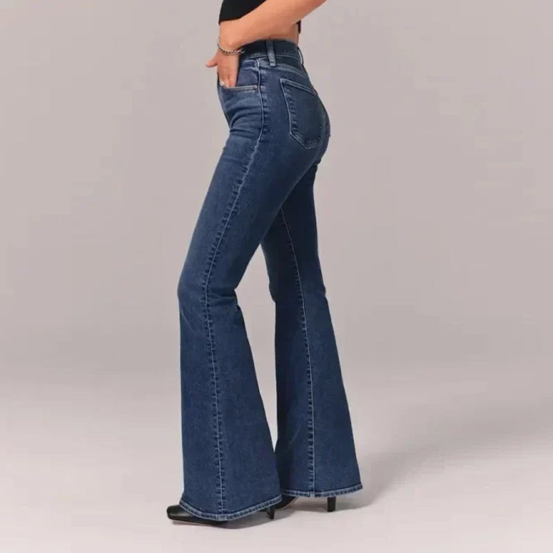 Vintage-inspirerte utsvingte jeans for kvinner, høy midje og god stretch.