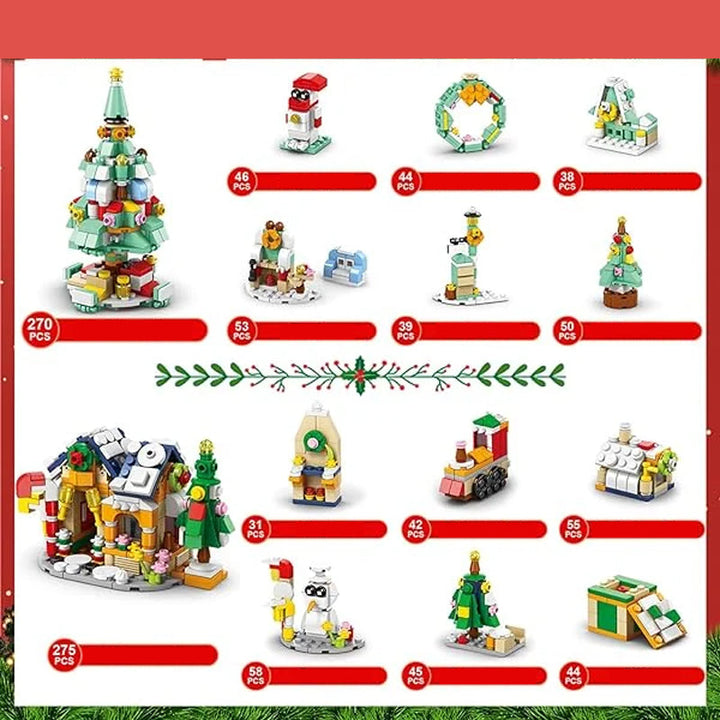 Nærbilde av detaljerte byggeklosser for barn, del av en morsom og kreativ julekalender.