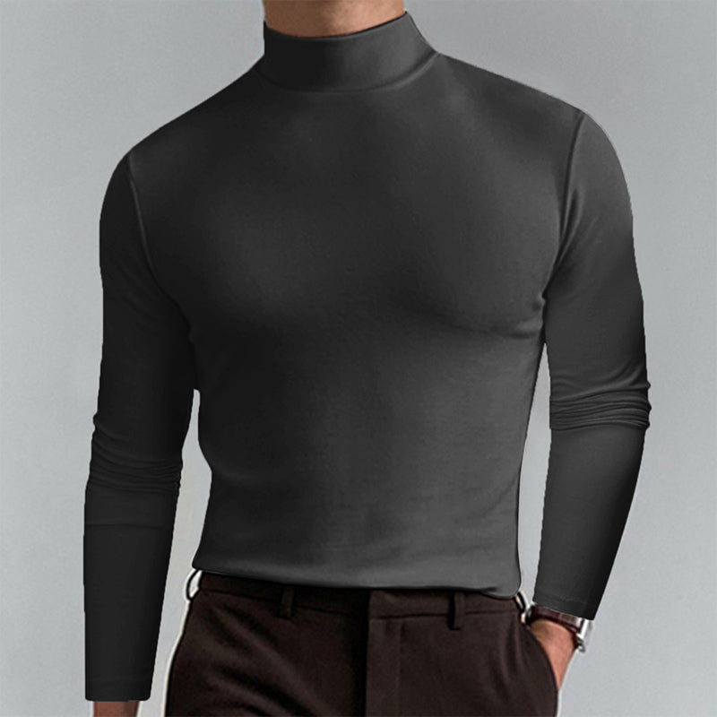 Praktisk høyhalset t-skjorte for menn, langermet slim fit, et must for hverdagsklær.