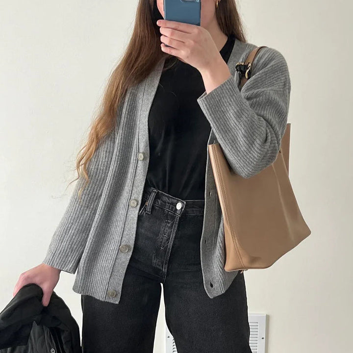 Dame genser cardigan med lommer, ensfarget og elegant for alle anledninger.