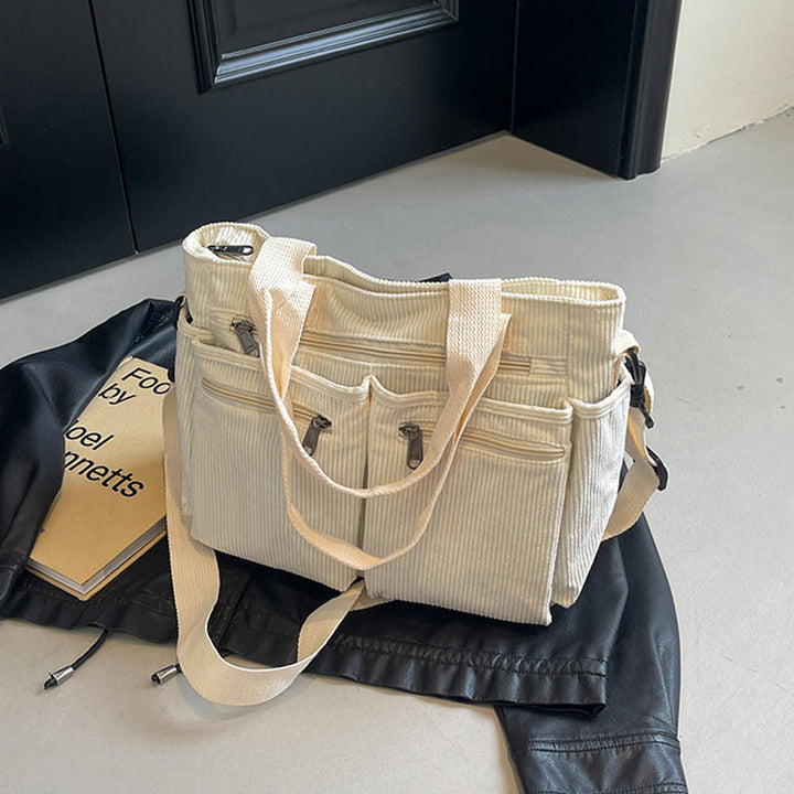Hverdags kordfløyels håndveske, praktisk totebag for damer.