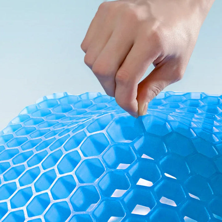 Ergonomisk bikubepute i gel; optimal sittekomfort for kontor, bil og hjemmekontor; trykkavlastende.