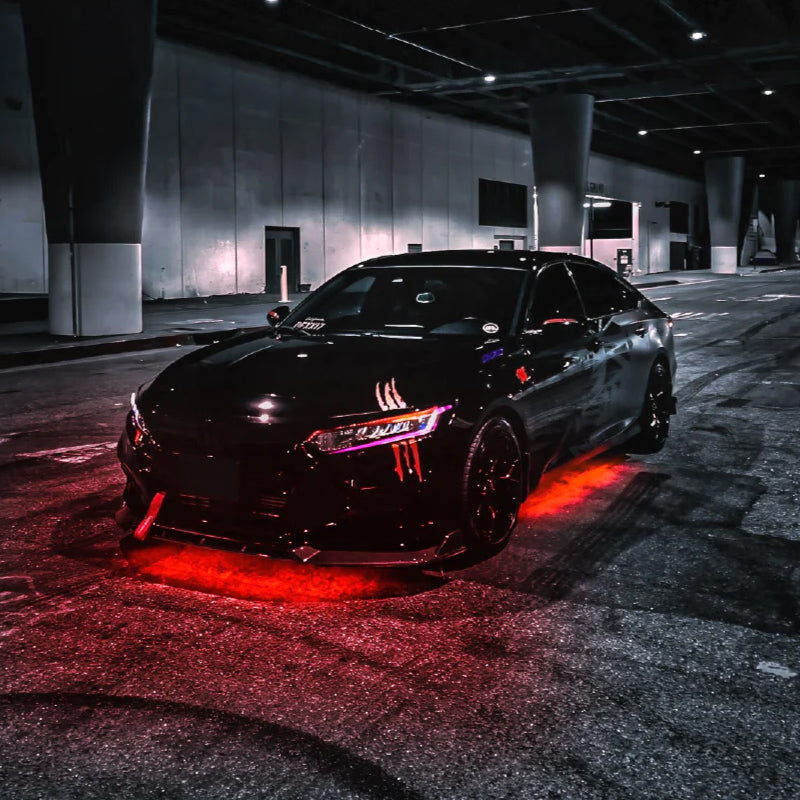 Bil styling med UnderGlow LED-lys, dynamisk fargeskift og pulserende effekter.