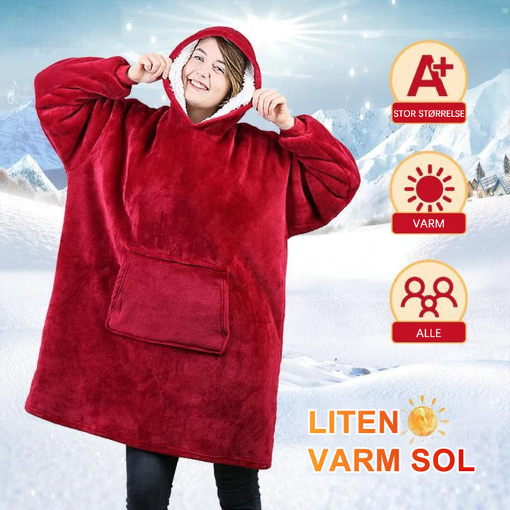 Praktisk og varmt bærbart teppe med hette, ideelt for kvinner hjemme eller på hytta.