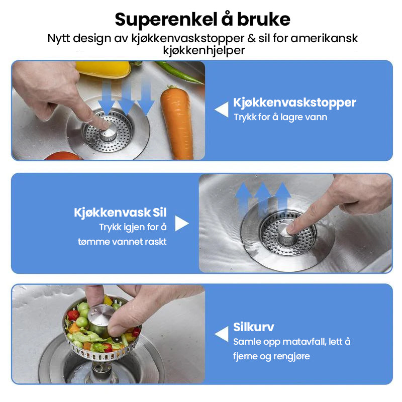 Enkel rengjøring av dreneringssilen. Rustfritt stål gjør den hygienisk og vedlikeholdsfri.