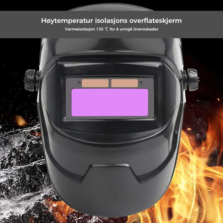 Ergonomisk sveisemaske i polykarbonat, med automatisk mørkning for komfortabel og sikker sveising.
