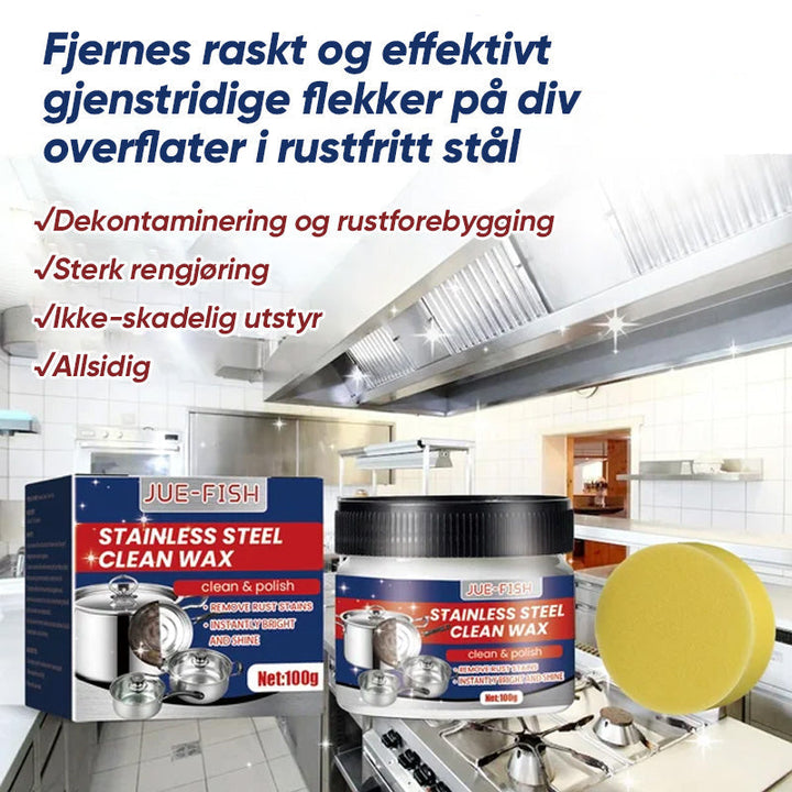 Enkel å bruke nano-rengjøringspasta for rustfritt stål. Rengjør, polerer og beskytter kjøkkenapparater og vasker.