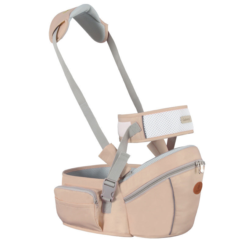 Rød bæresele med justerbart hoftesete, ideell for ergonomisk bæring og komfort.