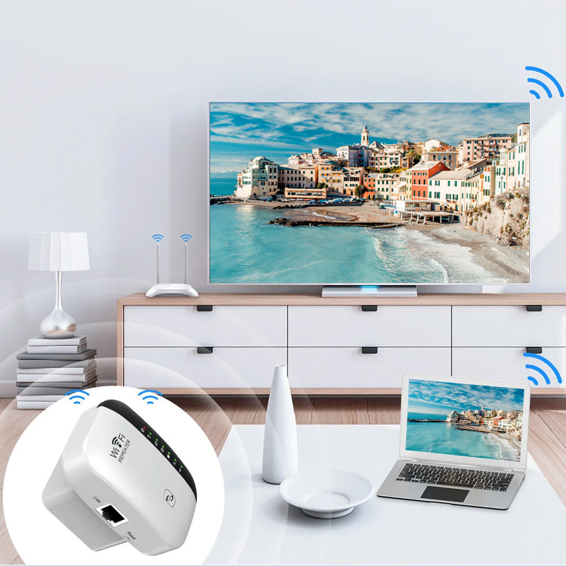 Kraftig WiFi-repeater som sikrer raskt og forsinkelsesfritt internett for gaming, utvider dekningen i hele huset.