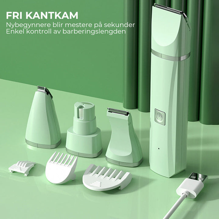 Stille katteklipper med ulike hoder, inkludert en neglesliper, for skånsom og stressfri grooming.
