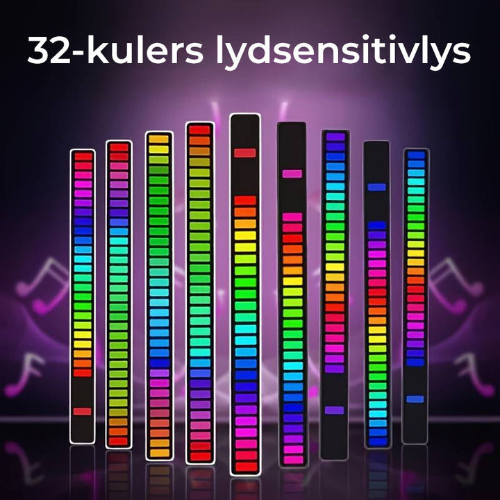Flerfarget LED-lyslist for dekorativ belysning, skaper dynamisk atmosfære med lydsensor.
