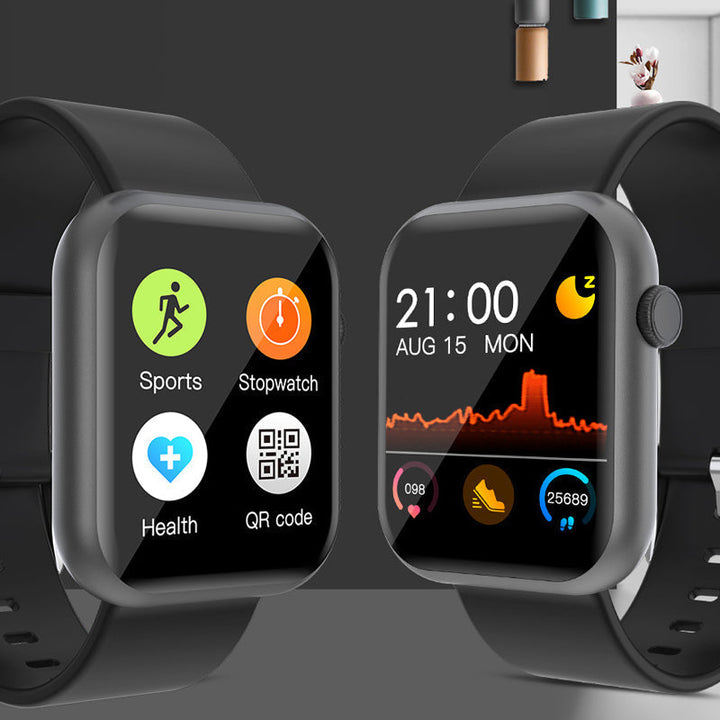 Unisex smartklokke i svart med puls- og oksygenmåler. Perfekt for helsemonitorering og trening.