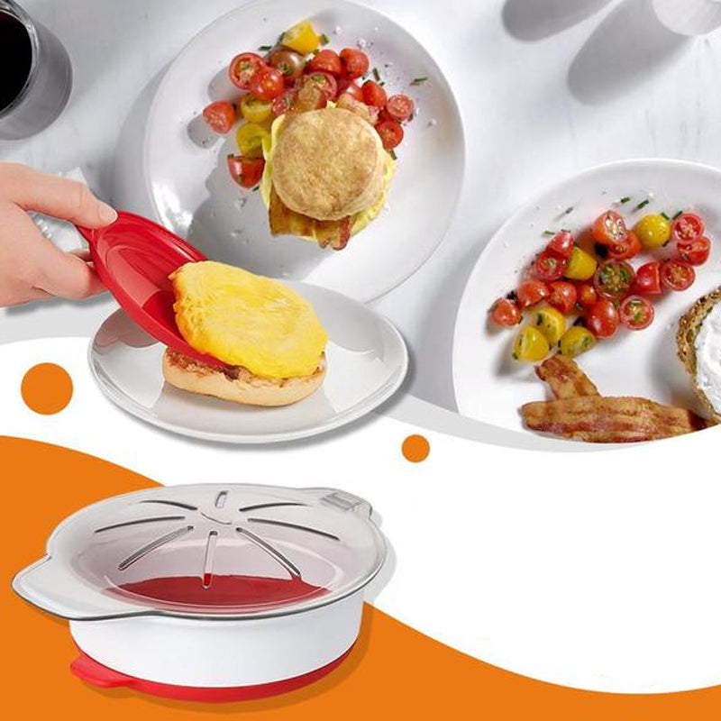 Kompakt rød eggkoker for mikrobølgeovn, uunnværlig for kjappe frokoster og sunne måltider.