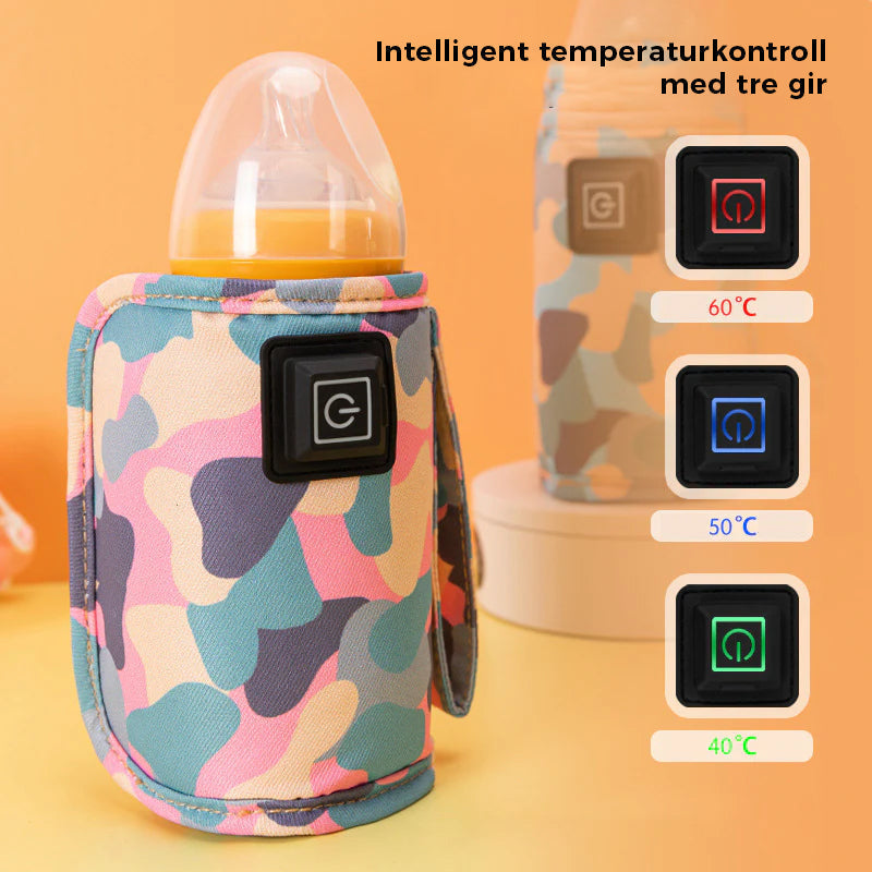USB-drevet flaskevarmer for melk og formel, enkel å rengjøre og tar liten plass i stellevesken.