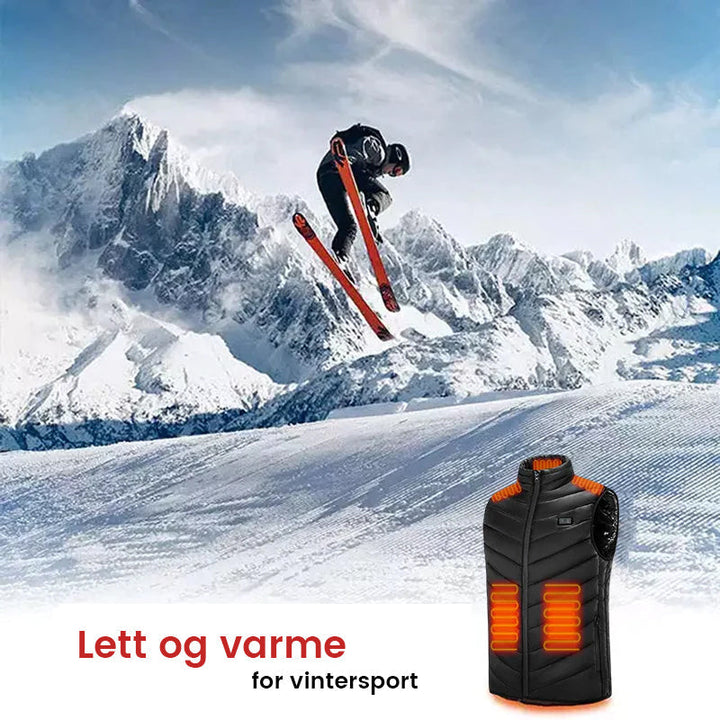 Detaljbilde av kontrollpanel på unisex oppvarmet vest. Enkel temperaturjustering.